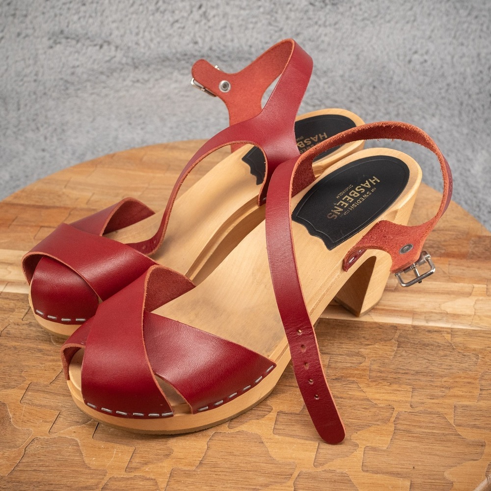 Swedish Hasbeens Kringlan Anthropologie Clog Sandals EU 36 US 6 Red EUC‼️ - Picture 3 of 7